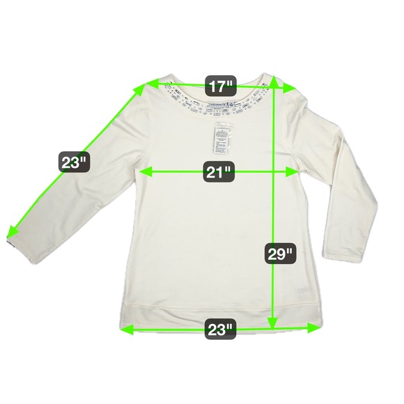 Susan Graver Fleece-Back Knit Top Size M Ivory Rhinestone Embellished Tunic NEW - Picture 9 of 11